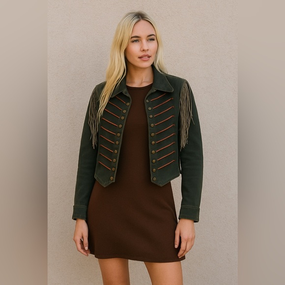 Double D Ranch Vintage Denim Fringe Jacket – Cropped Western Cowgirl M - Picture 2 of 16